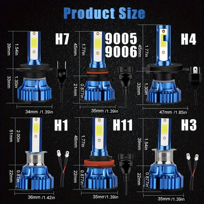TOAUTO 2pcs 72W LED Headlight Bulb T7 H4 H7 H11 9005/HB3 9006/HB4 H1 H3 Hi/Low Beam Led Lamp