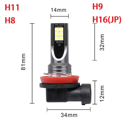 2Pcs H8 H11 LED Bulb H16 JP 9005 HB3 9006 HB4 Led Lamp