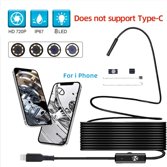 Endoscope Camera  For iPhone  Cars Endoscopic Waterproof 8 LEDs Borescope