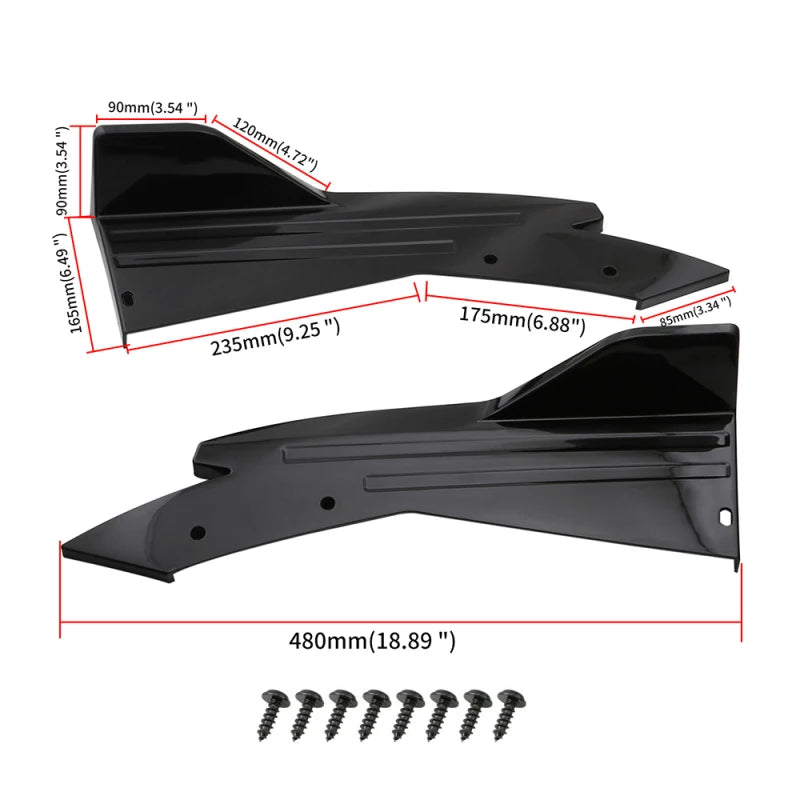 Rear Bumper Lip Splitter Universal Car Side Fender Fins Body Lip Spoiler Chin Skirt Protector 2pcs Rear lip wrap angle splitters