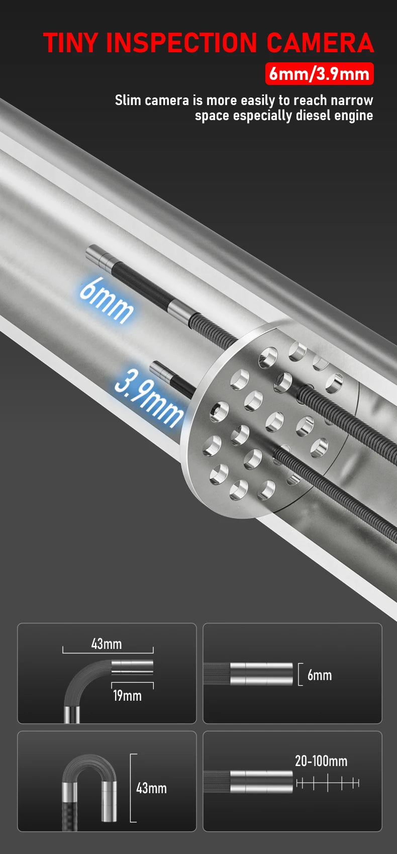 Endoscope Camera with Light 3.9 mm 4.3 Inch