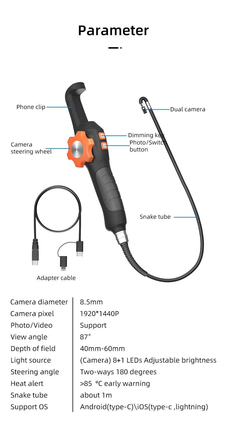 Dodosee 360° Two-Way Type-C Articulating Endoscope Camera