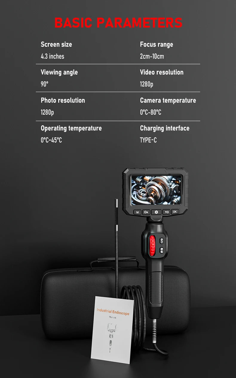 Endoscope Camera with Light 3.9 mm 4.3 Inch