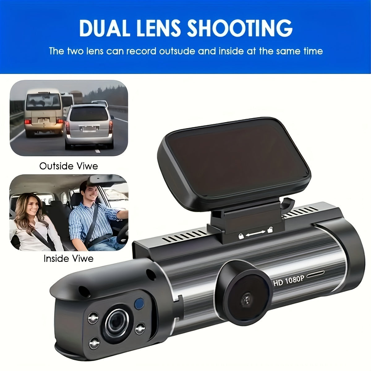 1080P Dual Camera Dash Cam For Cars With IR Night Vision