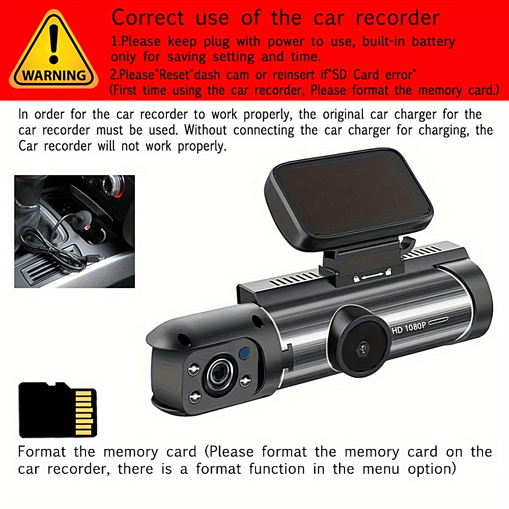 1080P Dual Camera Dash Cam For Cars With IR Night Vision