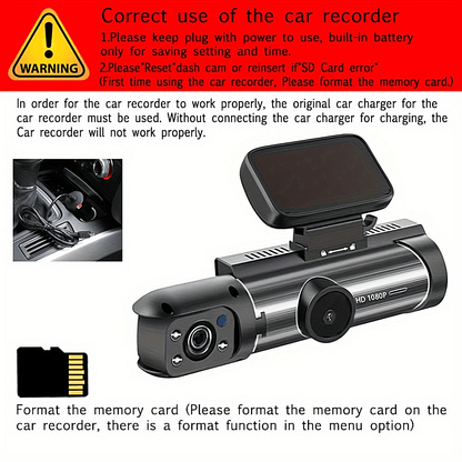 1080P Dual Camera Dash Cam For Cars With IR Night Vision