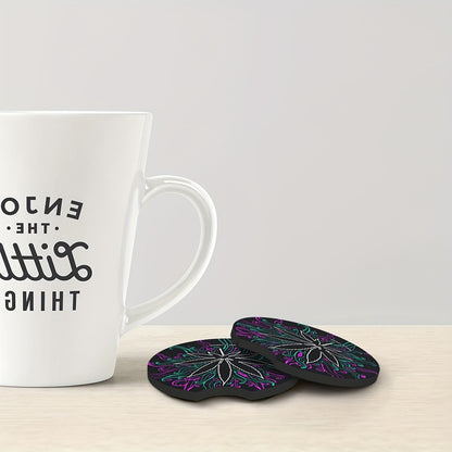 Dark Leaves Weed Culture Art Car Coasters For Drinks 2pcs, Perfect Car Accessories With Absorbent Coasters.Car Coaster Measures With Rubber Backing